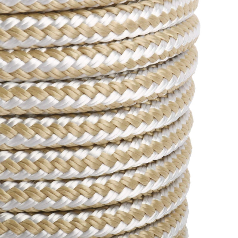 NovelBee 3/8 Inch X 200 Feet Double Braid Nylon Anchor Line with Stainless Steel Thimble and Plastic Chuck (White/Gold) - Image 5